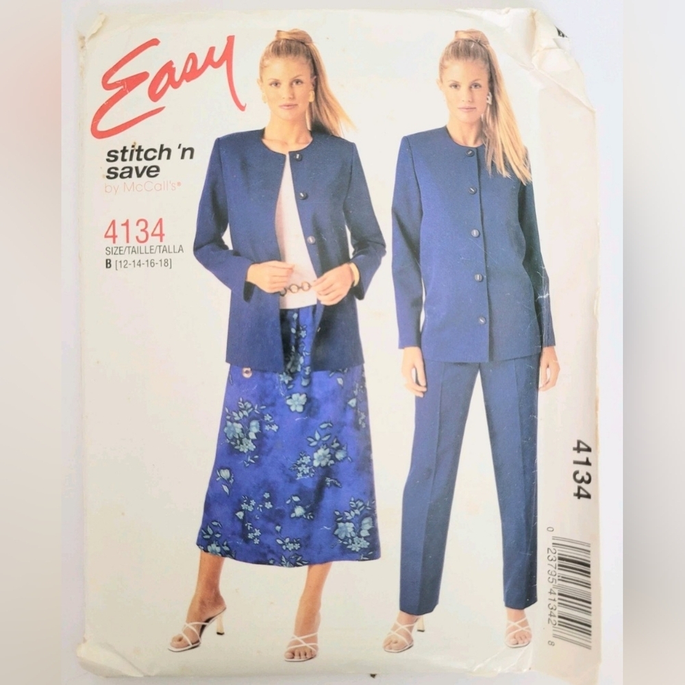 McCall's Pattern 4134 Easy Misses' JACKET, SKIRT, PANTS  Size 12 14 16 18  Uncut